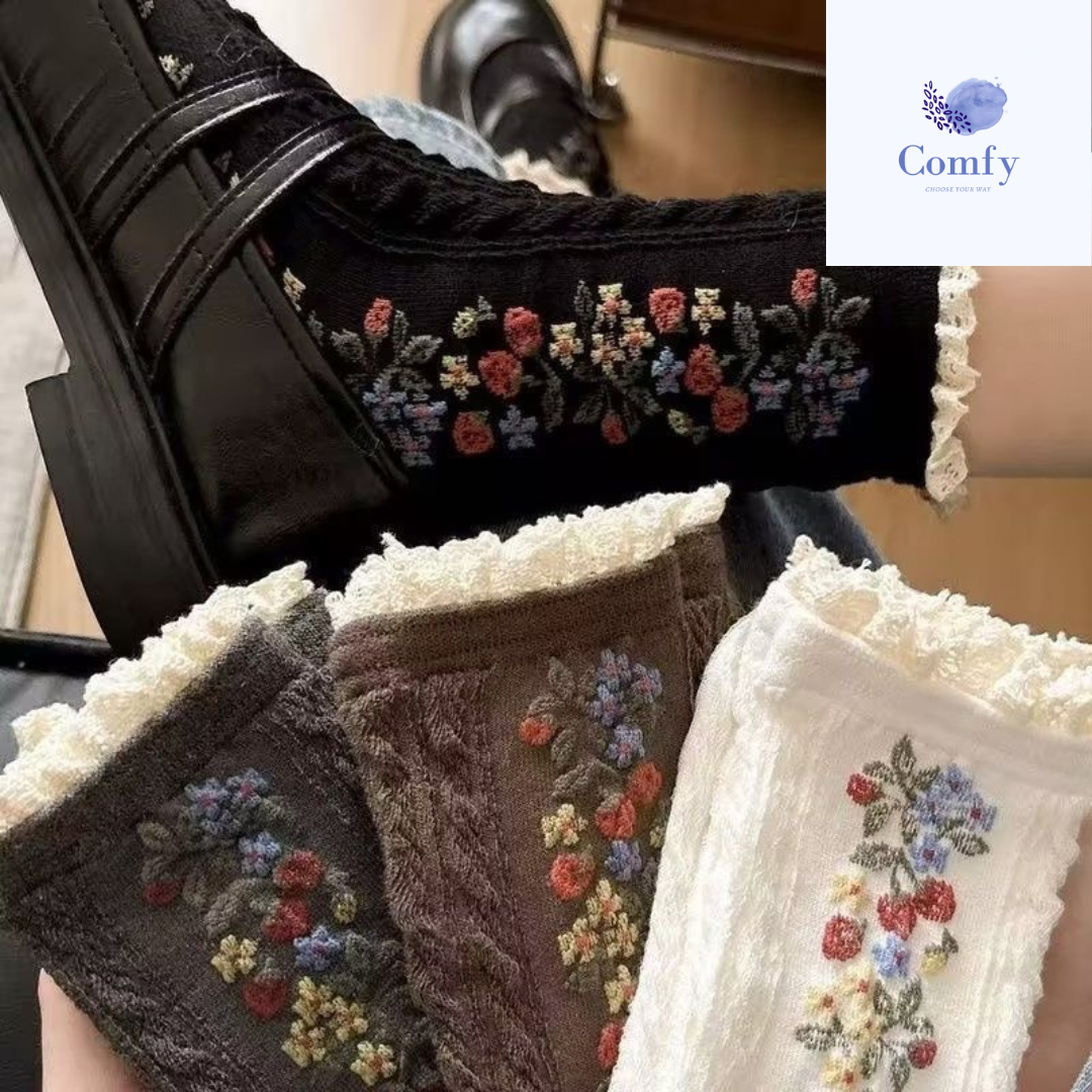 Comfy 莫奈花園喱士中筒襪