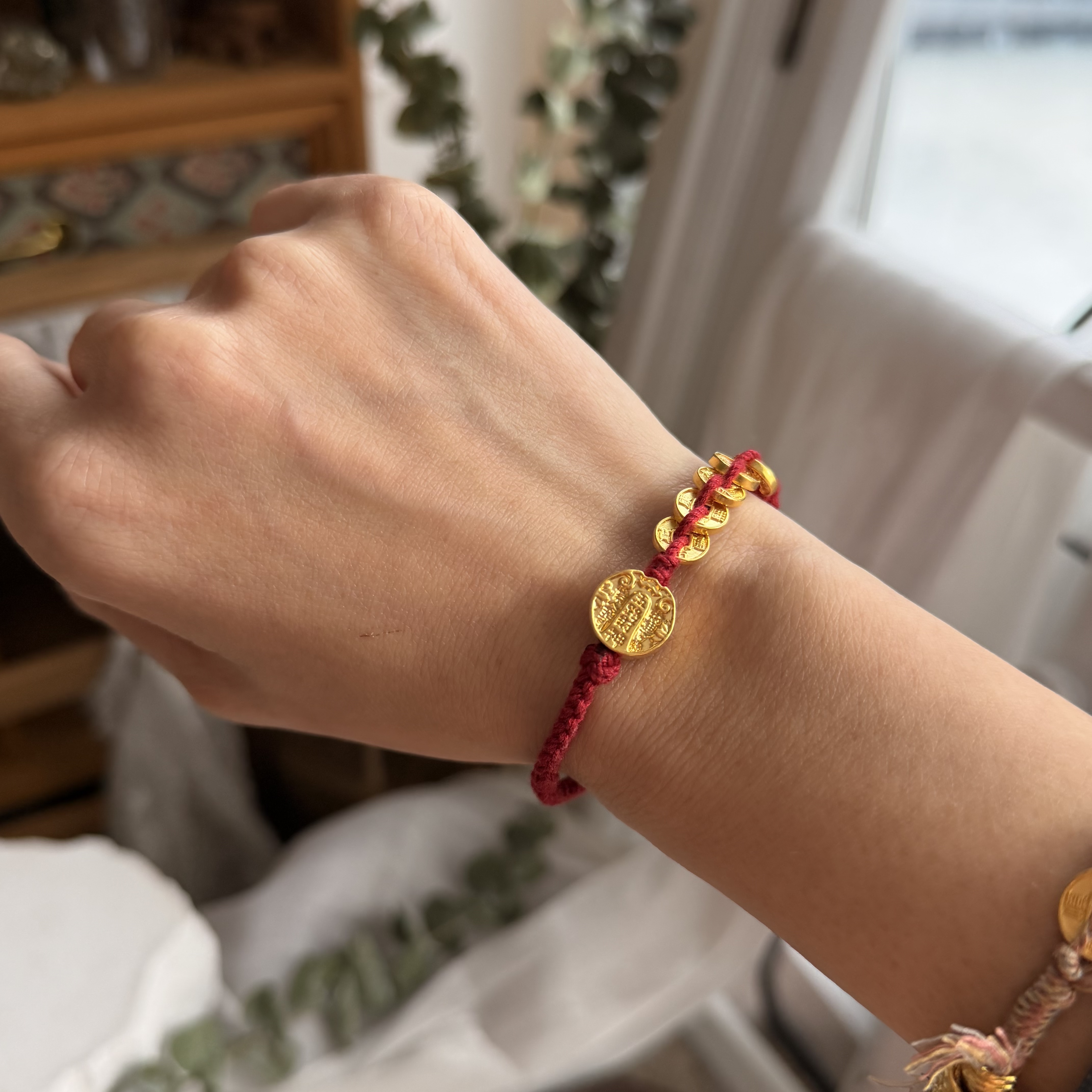 999硬金五帝錢+硬金五路財神襯手绳