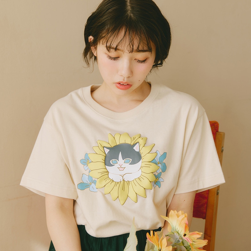 🌸 【預訂】mofusand×日比谷花壇 新品-Tee(卡其色)