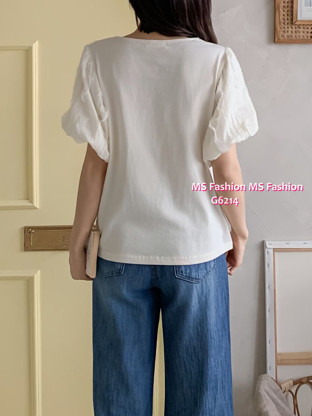 G6214 韓國🇰🇷淨色泡泡袖top