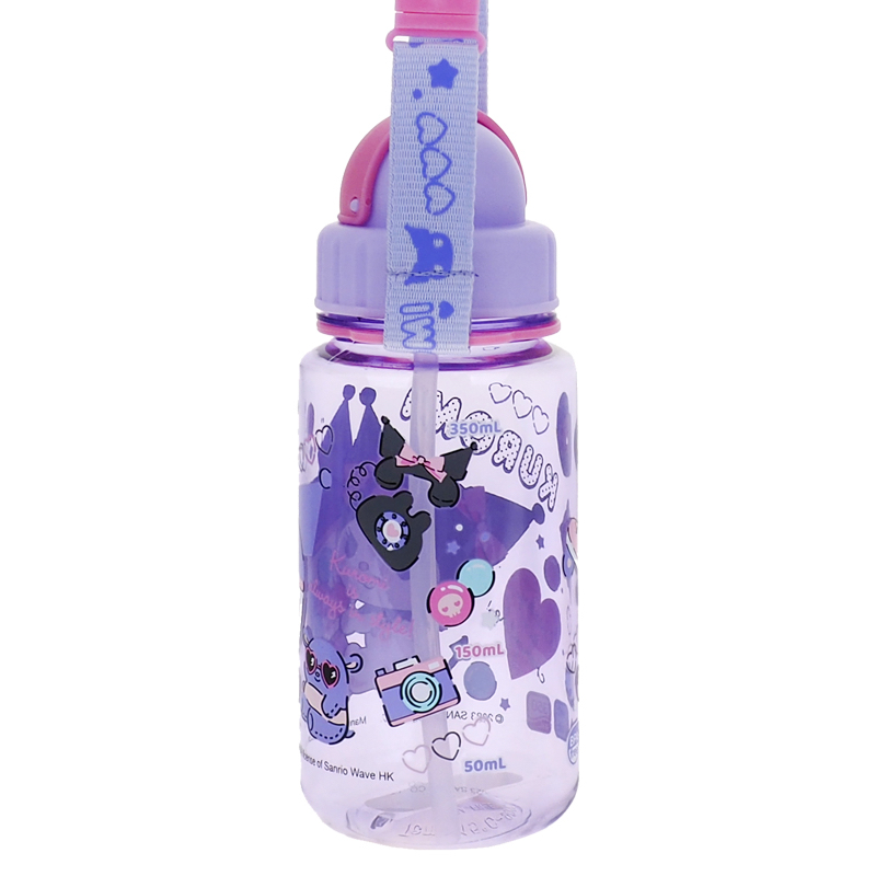 Kuromi 350ml BPA Free Water Bottle With Straw & Neck Strap 膠水樽連飲管及頸繩