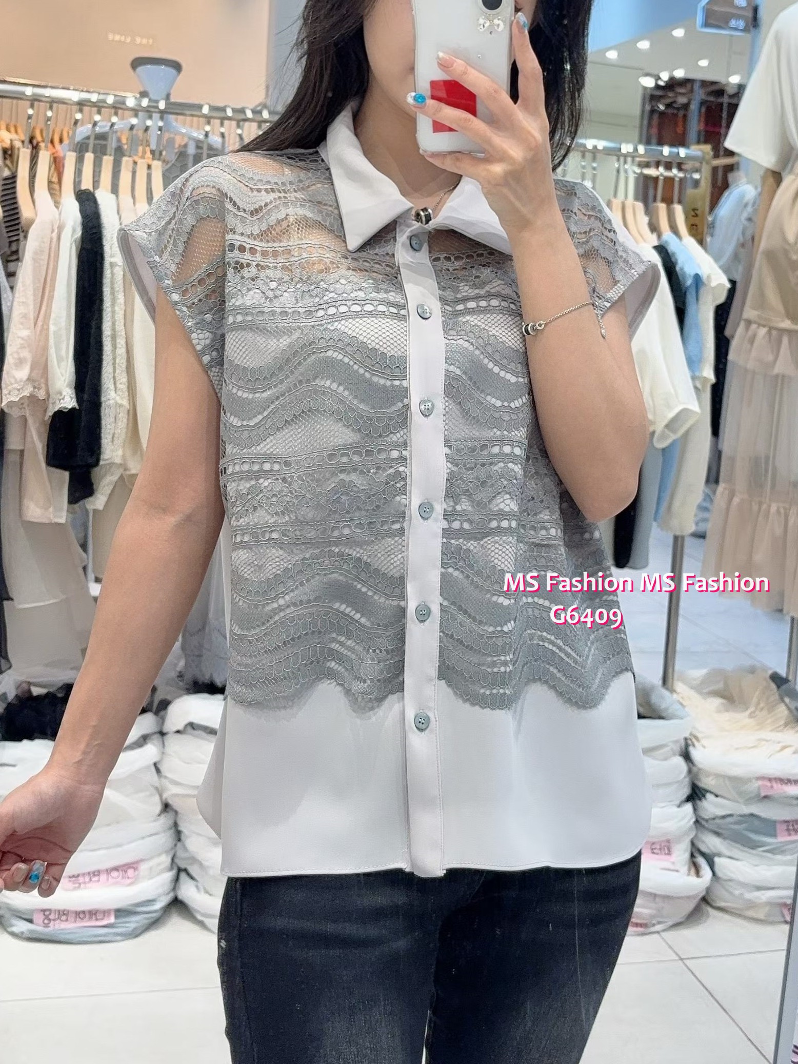 G6409 靚料拼lace top