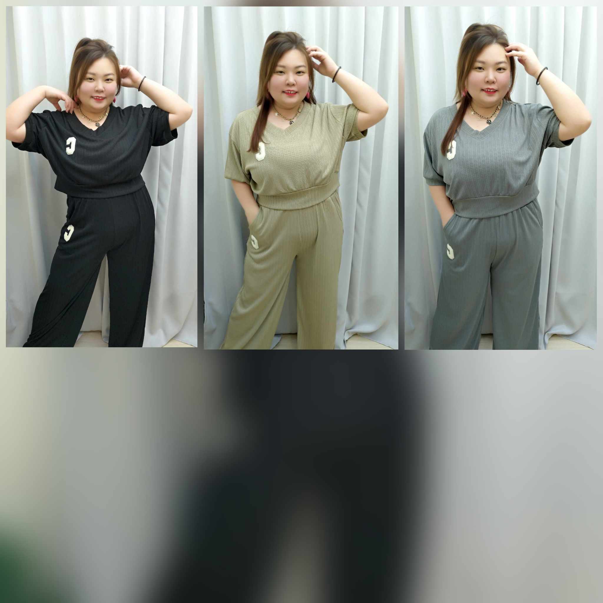 TW#2969 C字V领上衣长裤套装