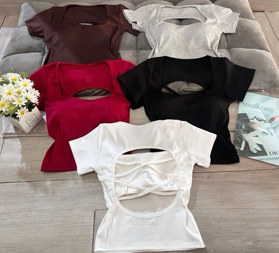 露背交叉短上衣