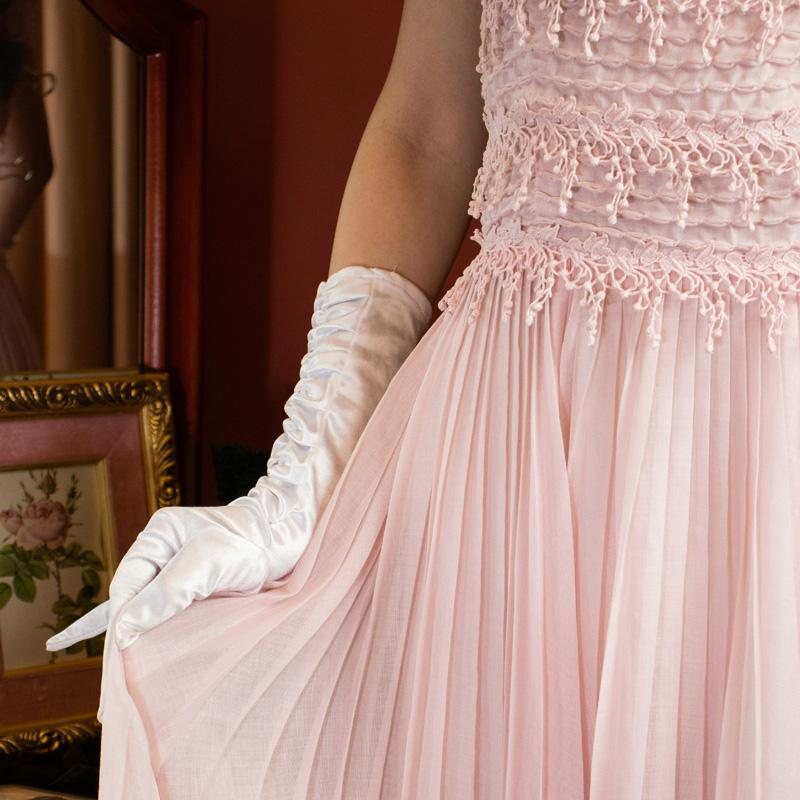 Original 1950s American Carlye Pink Chiffon Summer Day Party Dress (MU107-7)