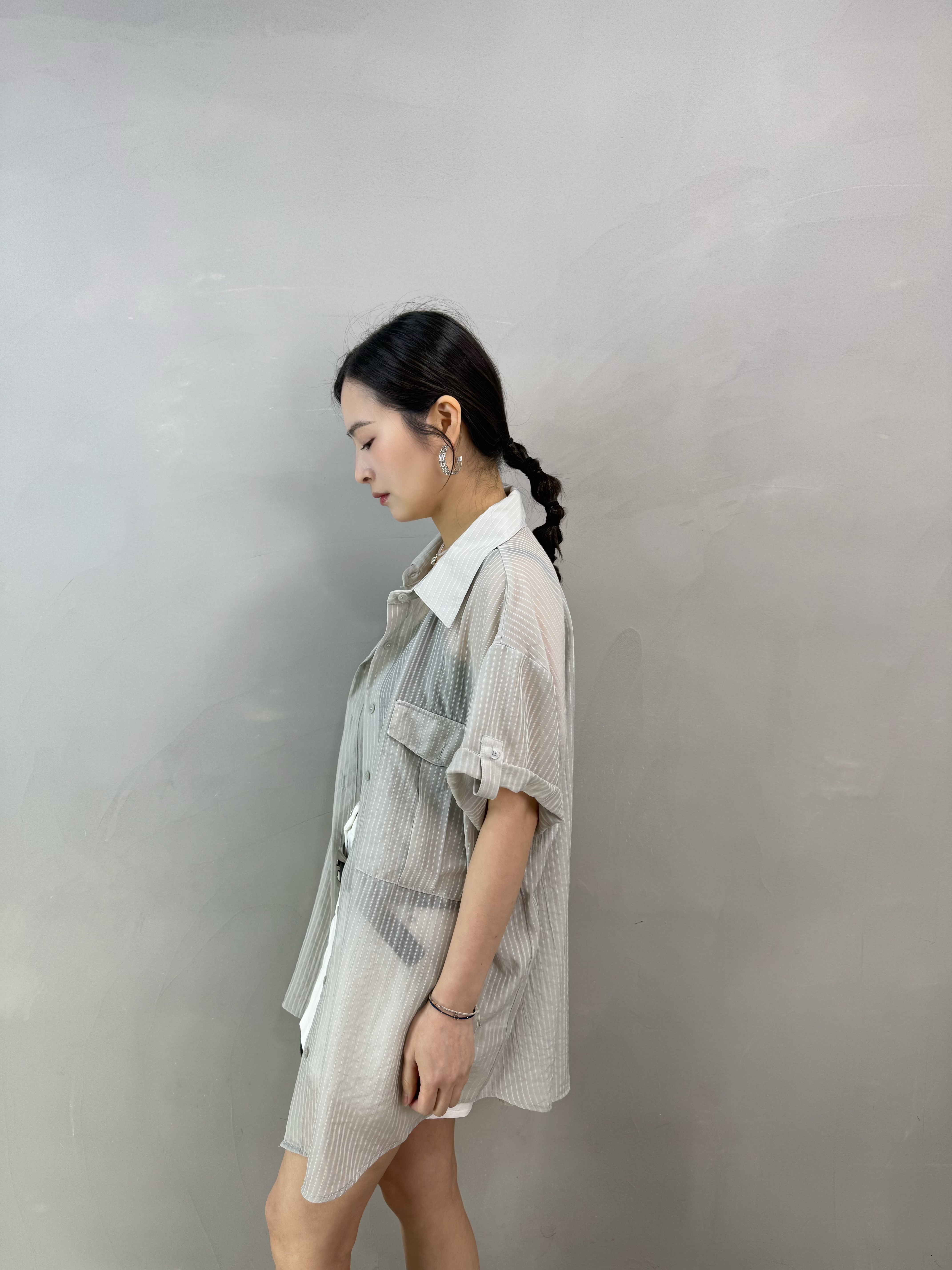 S70 摺袖條子恤衫