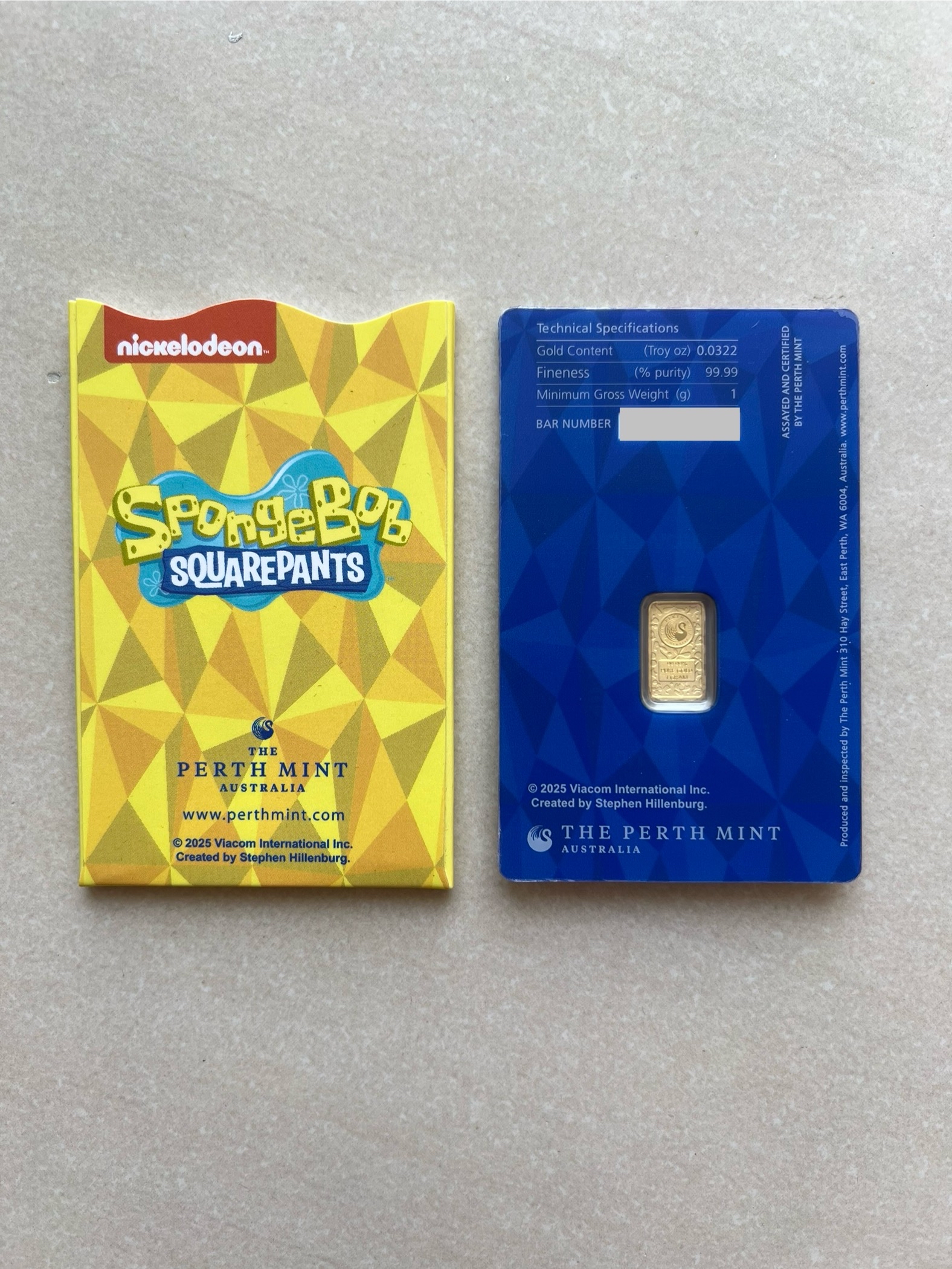 Perth Mint SpongeBob 1g 🇦🇺 Australia Limited Gold Bar Emas 999.9 with Sleeve 海绵宝宝