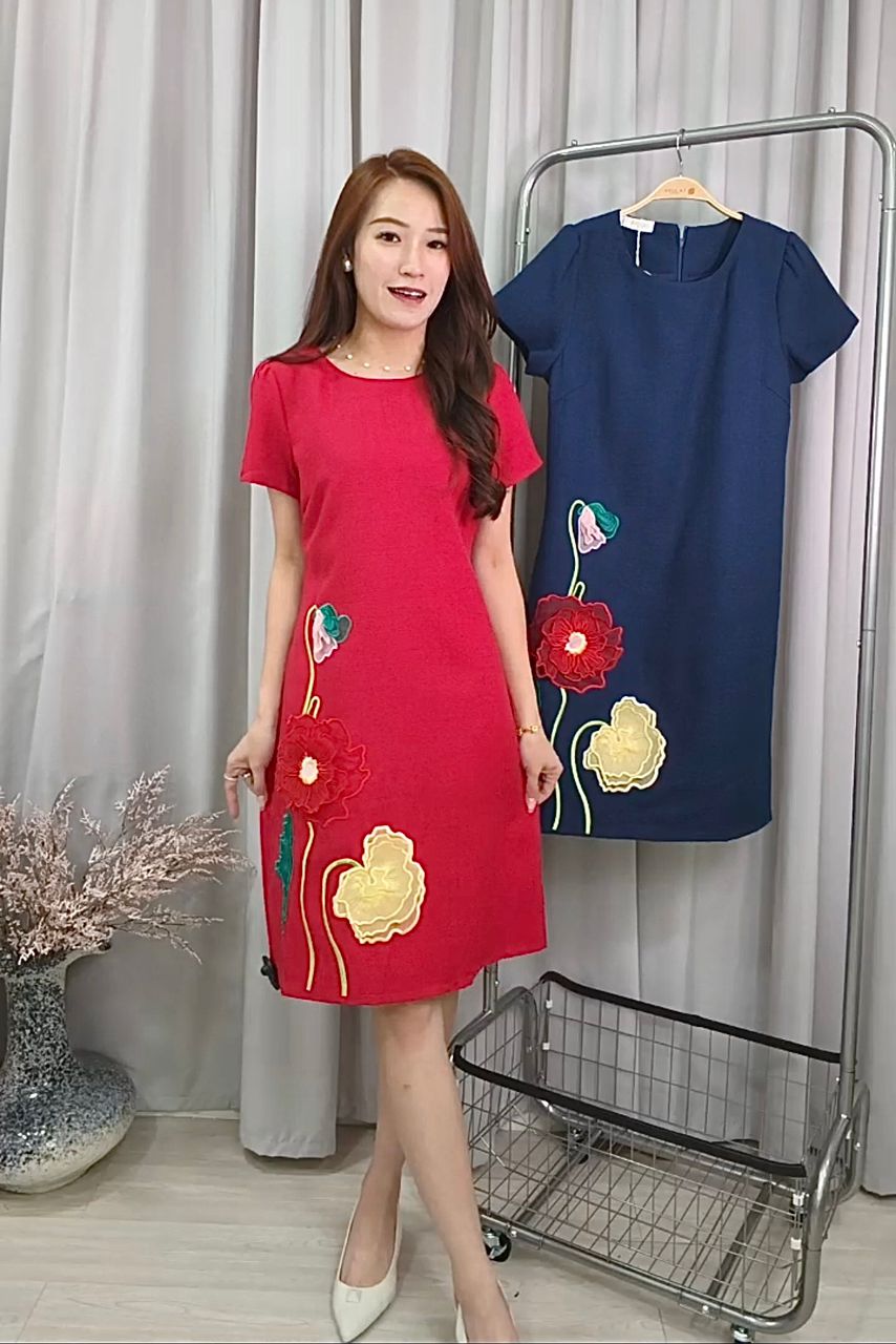 38077 Scarlet Bloom Embroidered Dress