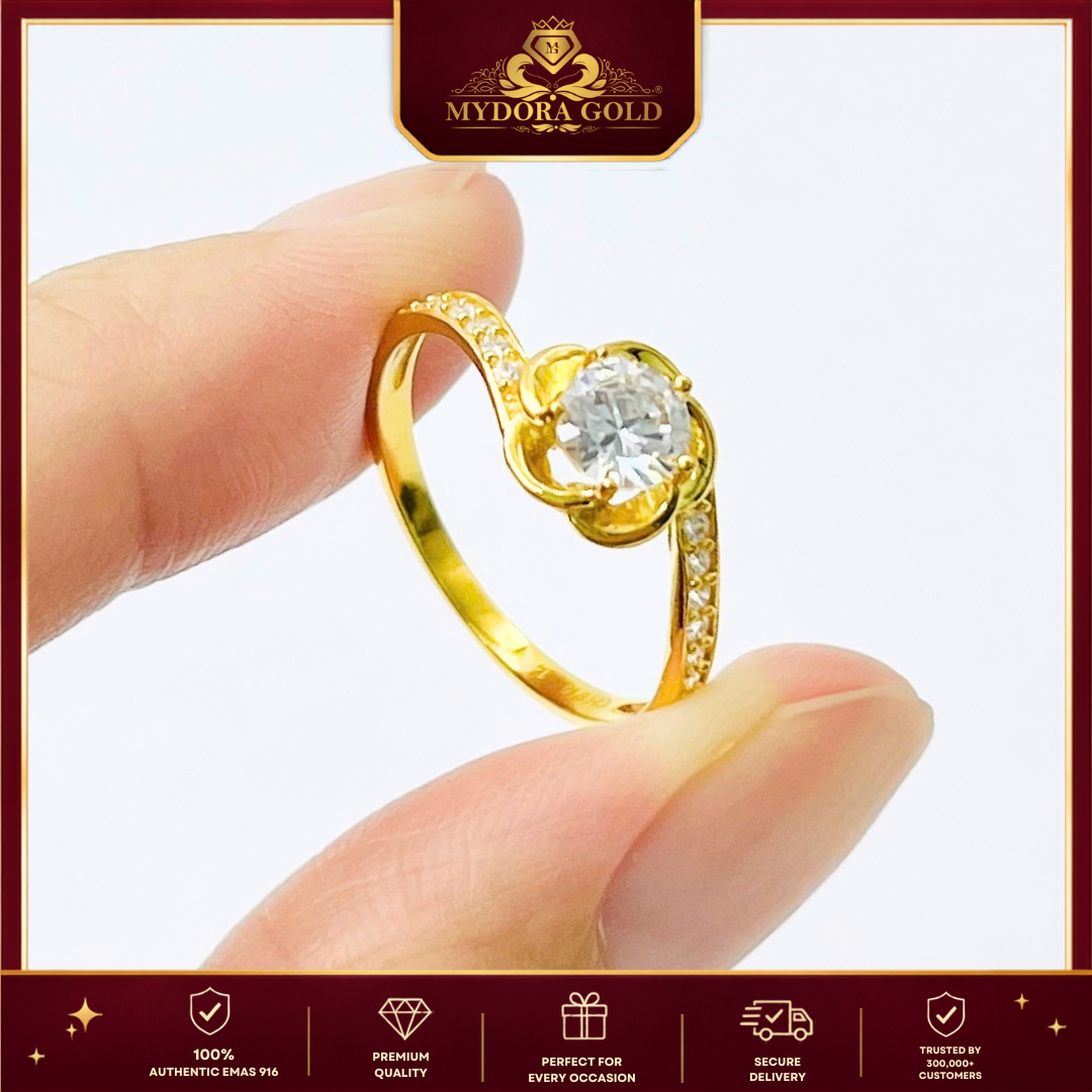 MYDORA Cincin Batu CZ Mini Roses l EMAS 916/22K