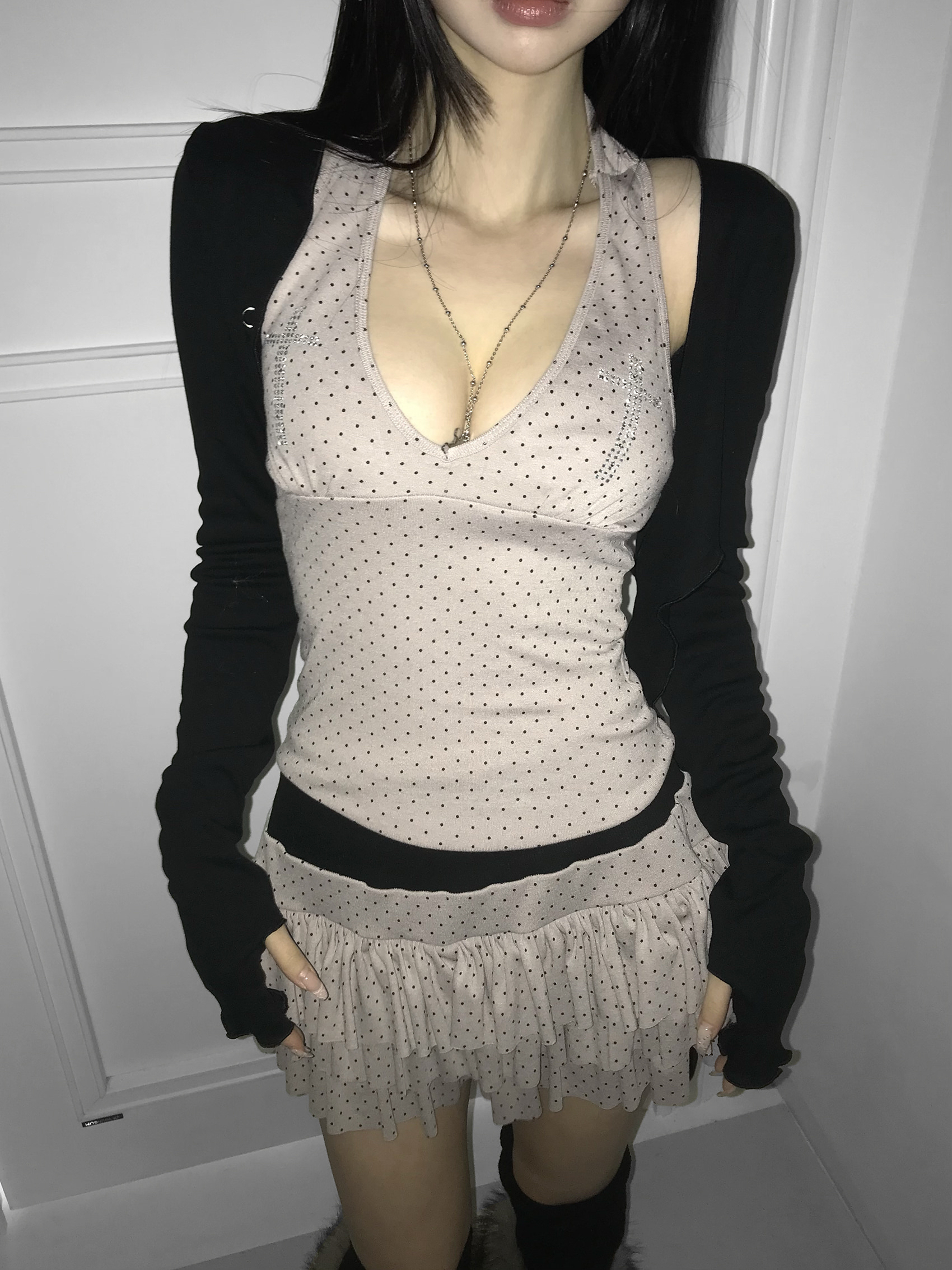 Rhinestone Cross Polka Dot Halter Top