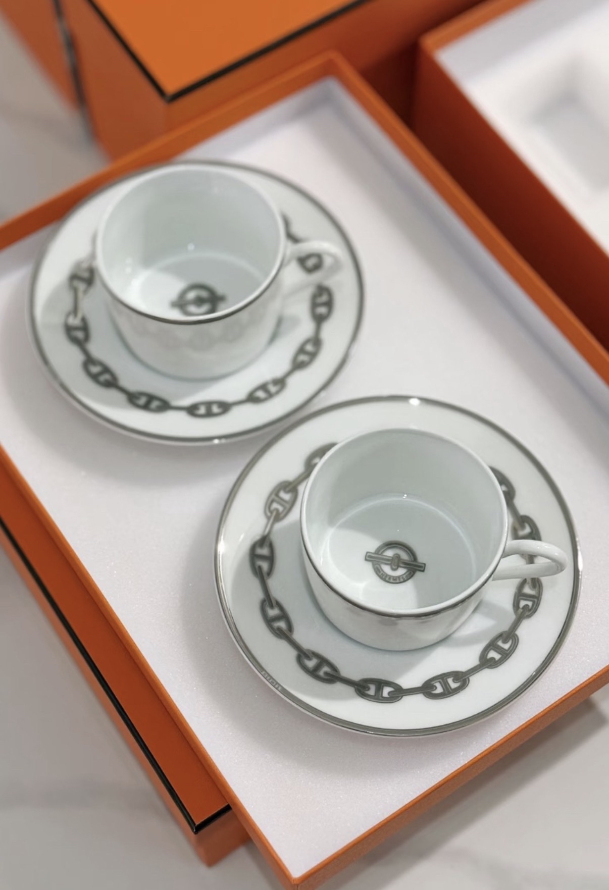Hermes  絕版銀豬鼻茶杯一合2套