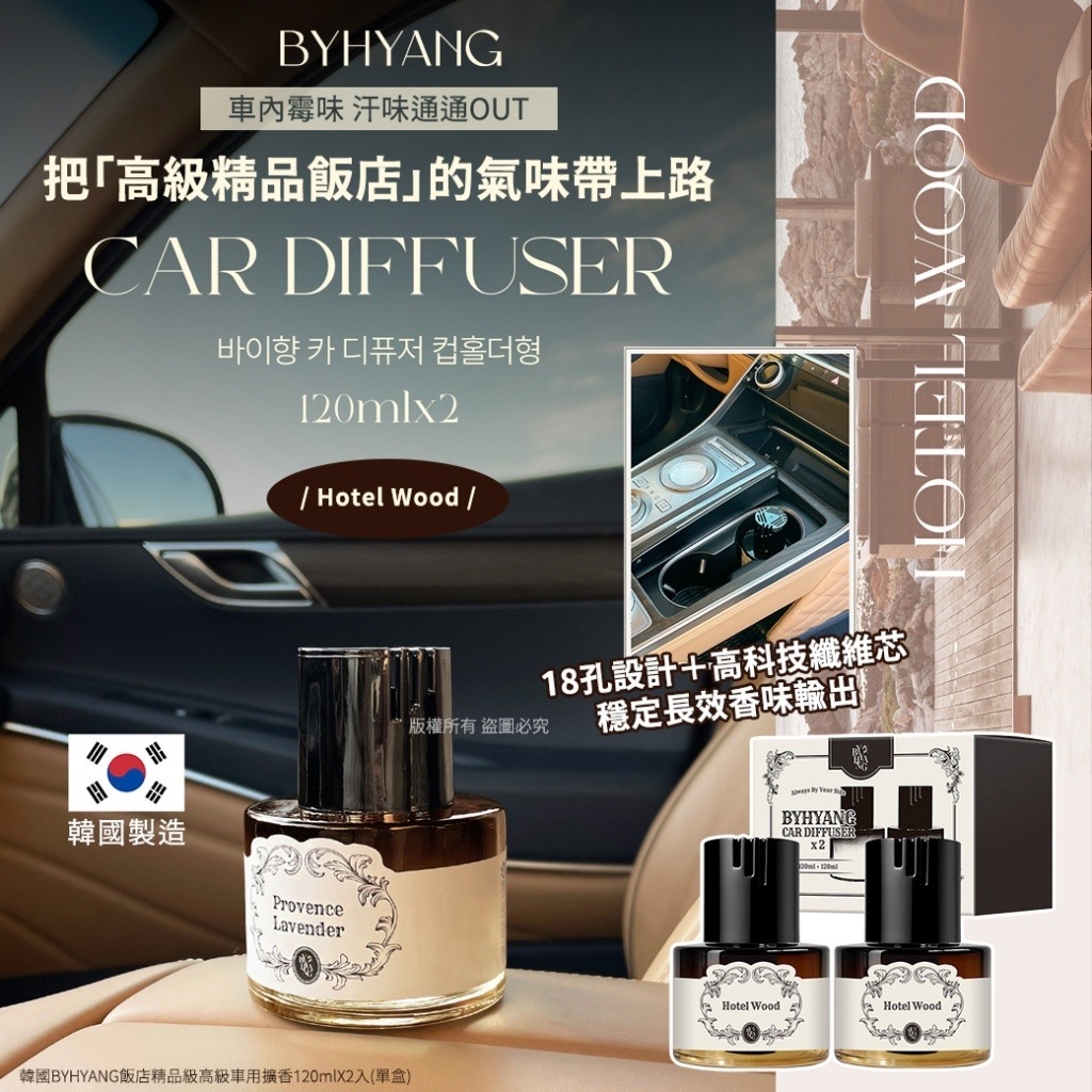 韓國 BYHYANG 飯店精品級高級車用擴香 (1盒2入)
