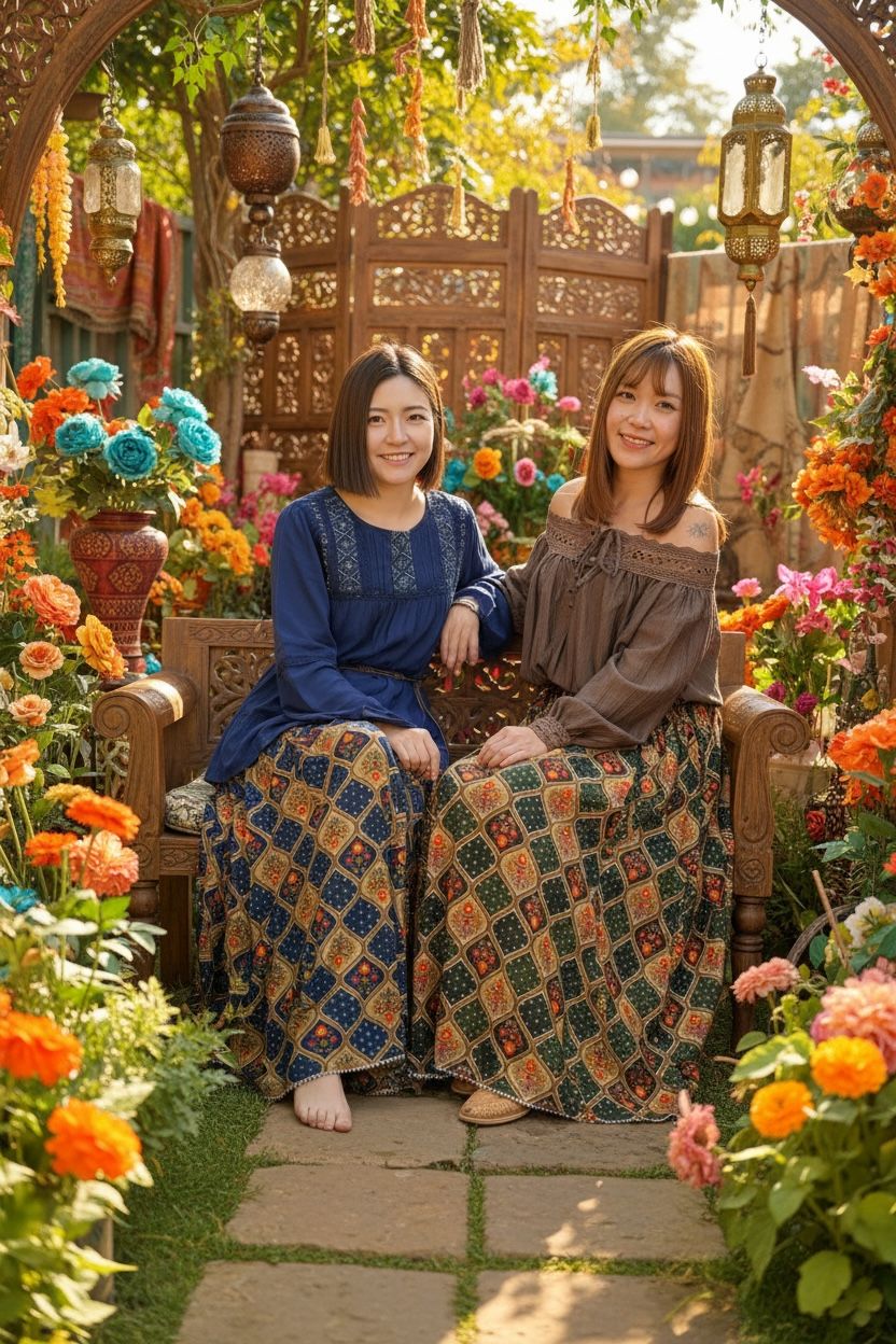 1654 Blue Diamond X Floral Print Skirt 39"