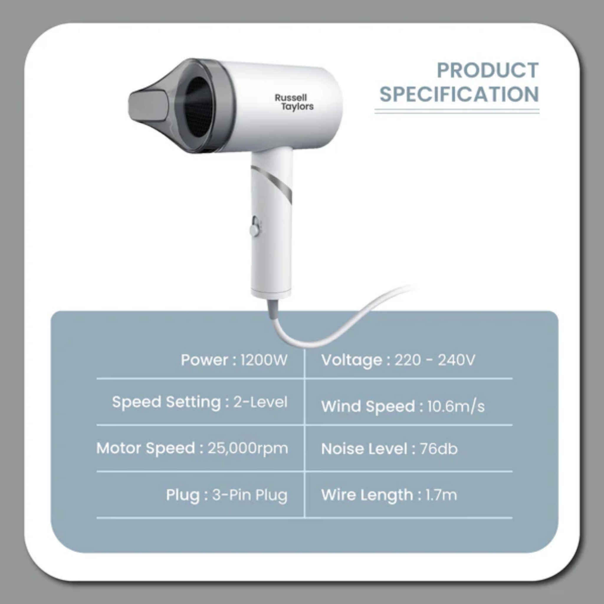 Russell Taylors 1200W Foldable Travel Hair Dryer (HD1)