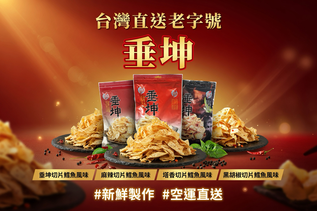 台灣直送老字號  #新鮮製作 #空運直送 垂坤切片鱈魚風味  麻辣切片鱈魚風味 塔香切片鱈魚風味 黑胡椒切片鱈魚風味  