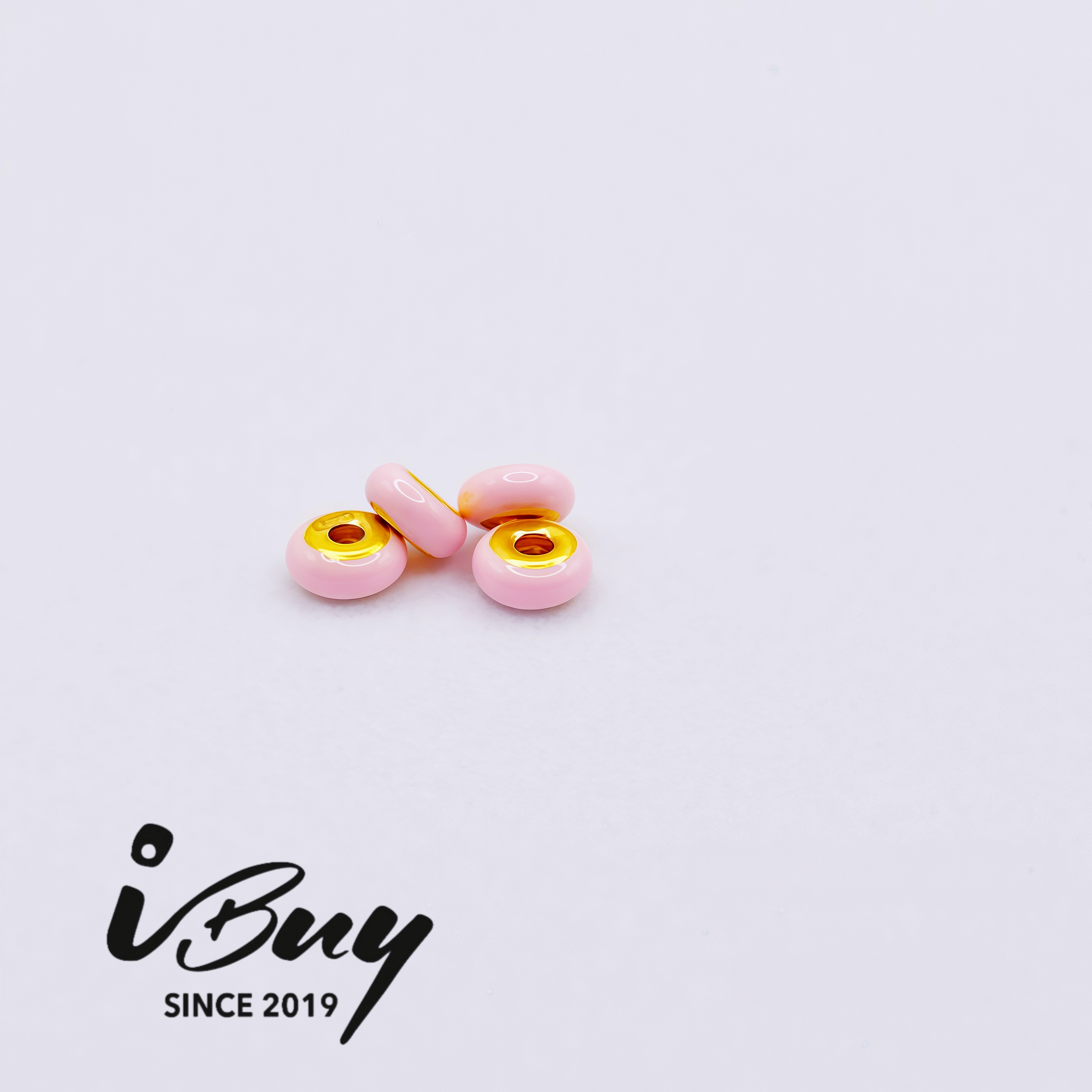 999 GOLD 2MM ENAMEL DOPAMINE SPACED BEAD - BABY PINK 999 金 2MM珐琅隔离珠- 婴儿粉色