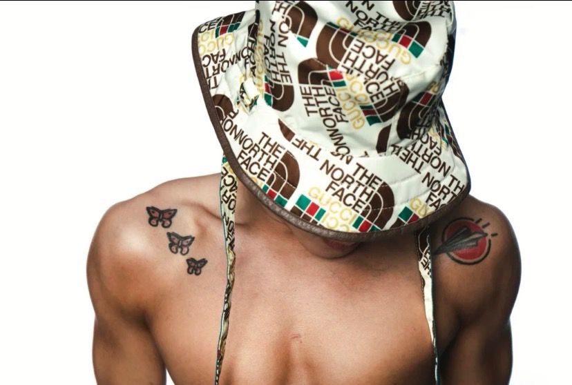 [Unused Item] Gucci Mens The North Face All Over Logo Bucket Hat White Brown Nylon Adjustable