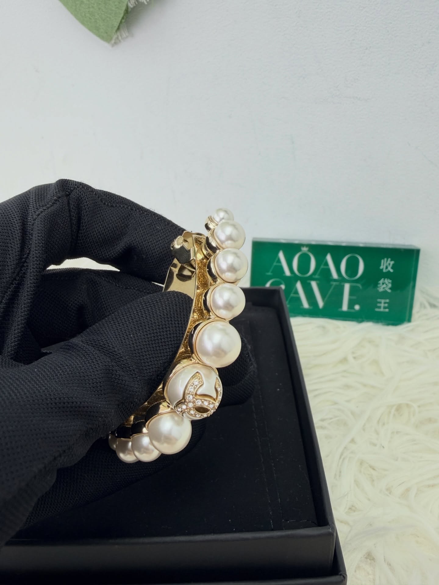 Chanel🤍PRE OWNED 珍珠水鑽半圓弧 淑女氣質彈簧髮夾🖤