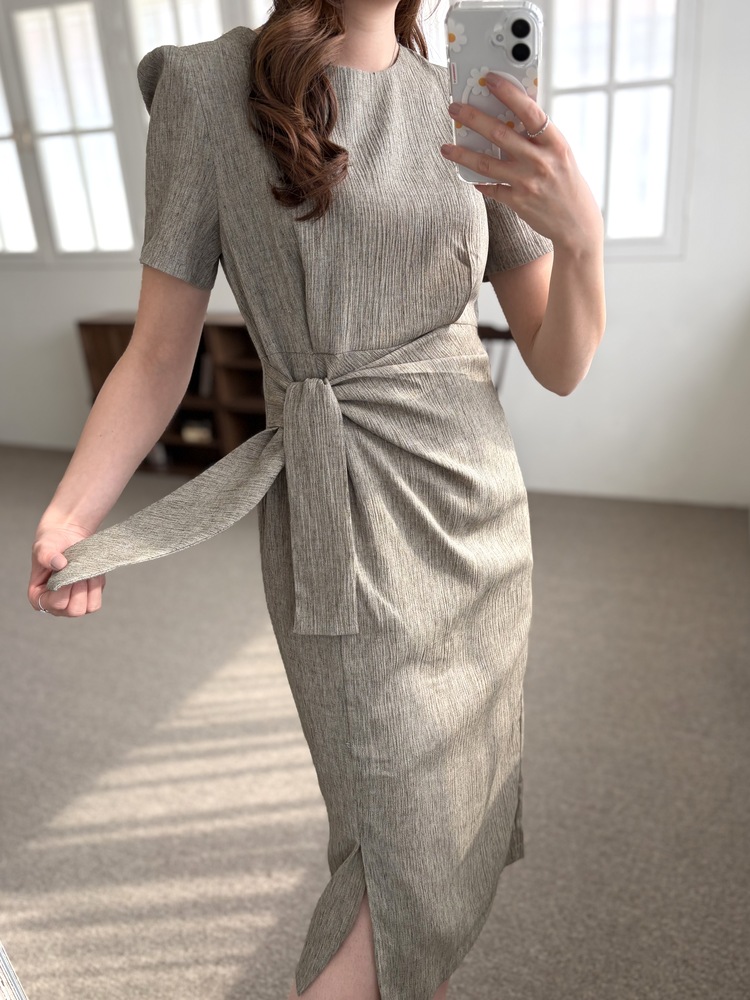 Elise Draped Slit Dress (Khaki)