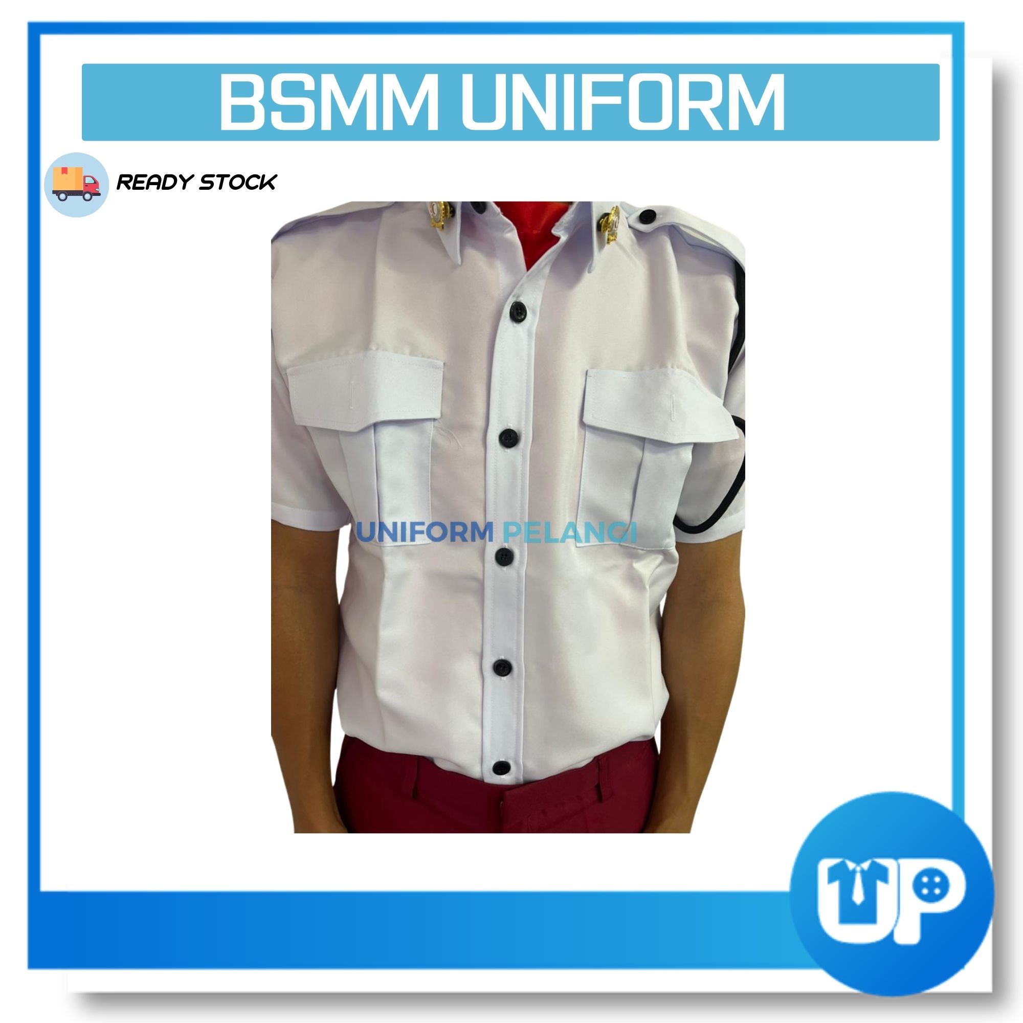BSMM Kemeja Lengan Pendek Uniform PBSM Lengan Pendek Kemeja Bulat Sabit Merah Sek Rendah & Menengah