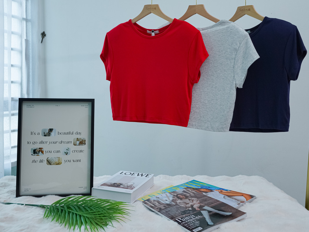 Basic Cotton Cropped T-Shirt with Crew Neck ‖ 纯色短款圆领棉质T恤  KR0131305