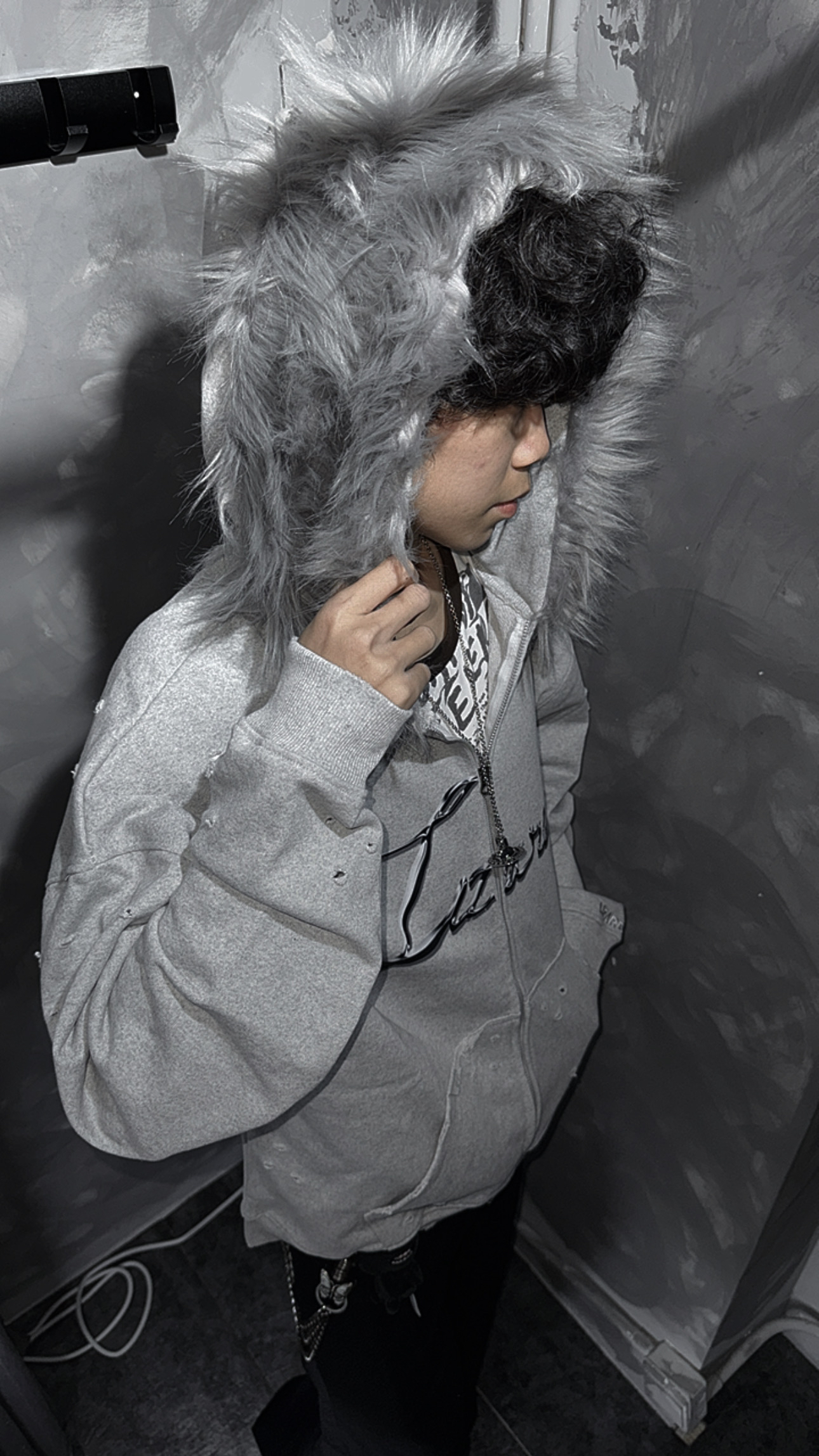 GREY FURY HOODIE ZIP 