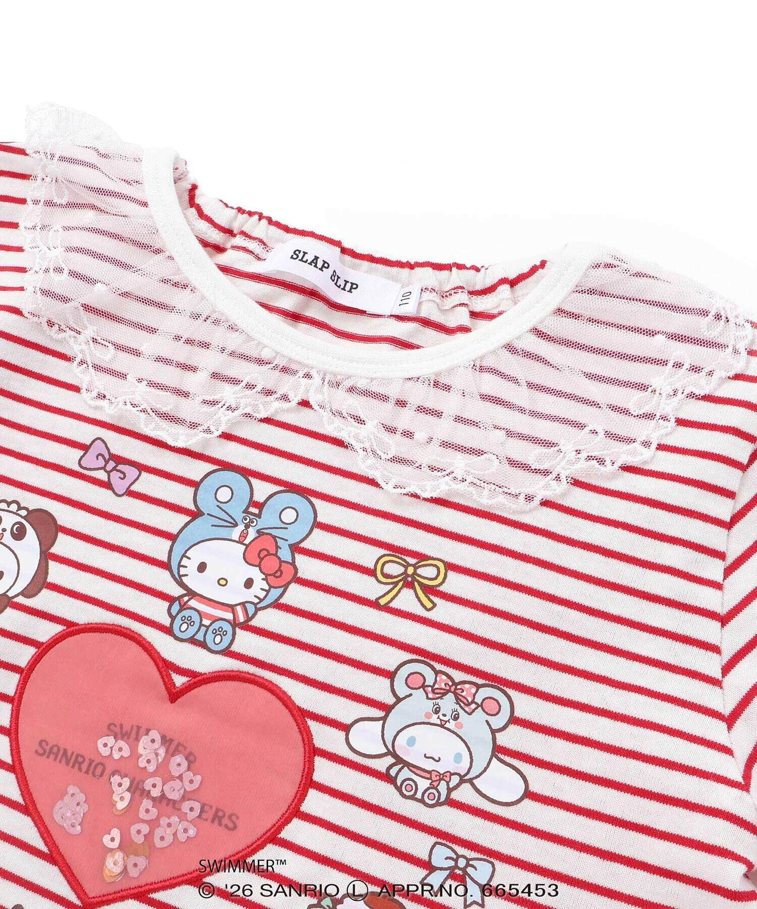 🇯🇵預訂 日本直送🇯🇵Slap Slip x Swimmer x Sanrio系列兩色人物印花亮片愛心蕾絲荷葉邊領口條紋短袖上衣