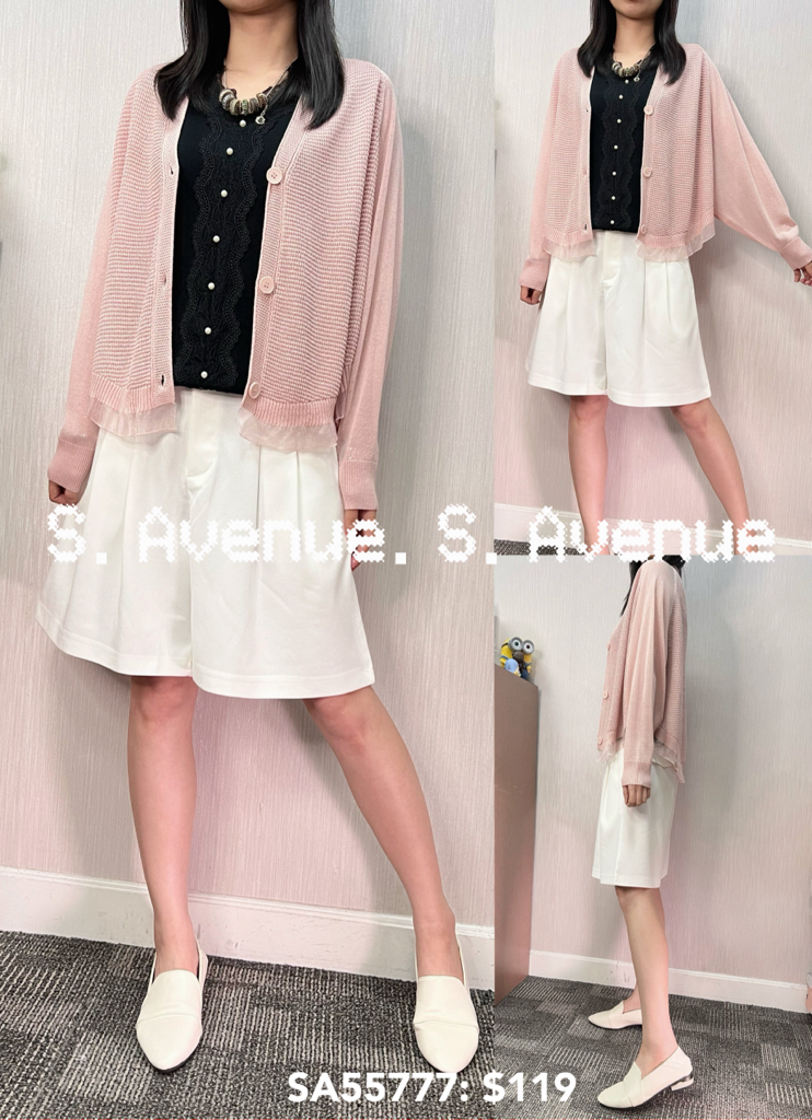 SA55777: 長袖有鈕下紗小蝙蝠線外套