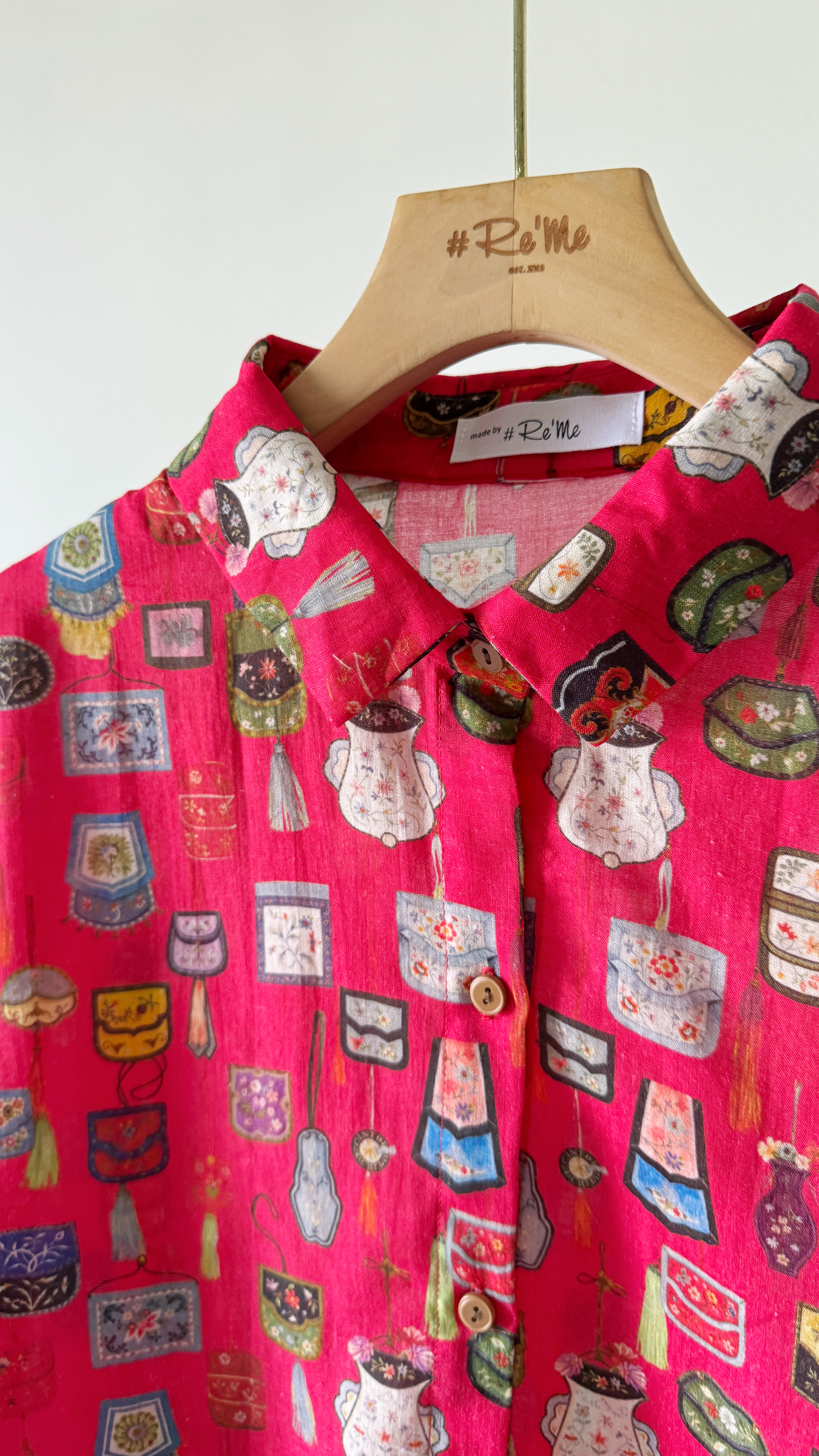 复古港风印花翻领衬衫