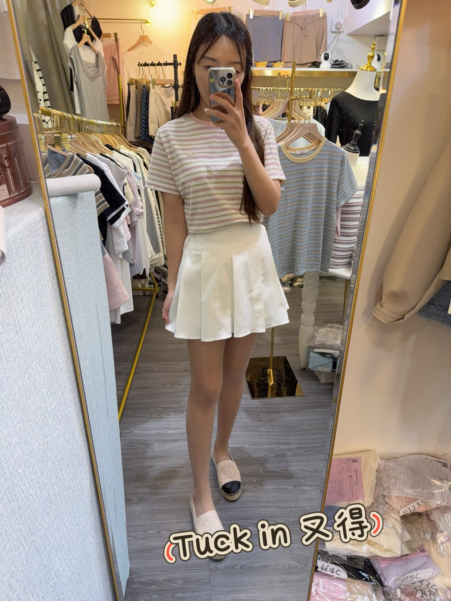 🌸夏日糖果色百搭純棉Tee🌼超舒服3 色下身是牛仔布料百褶裙後橡筋3 色