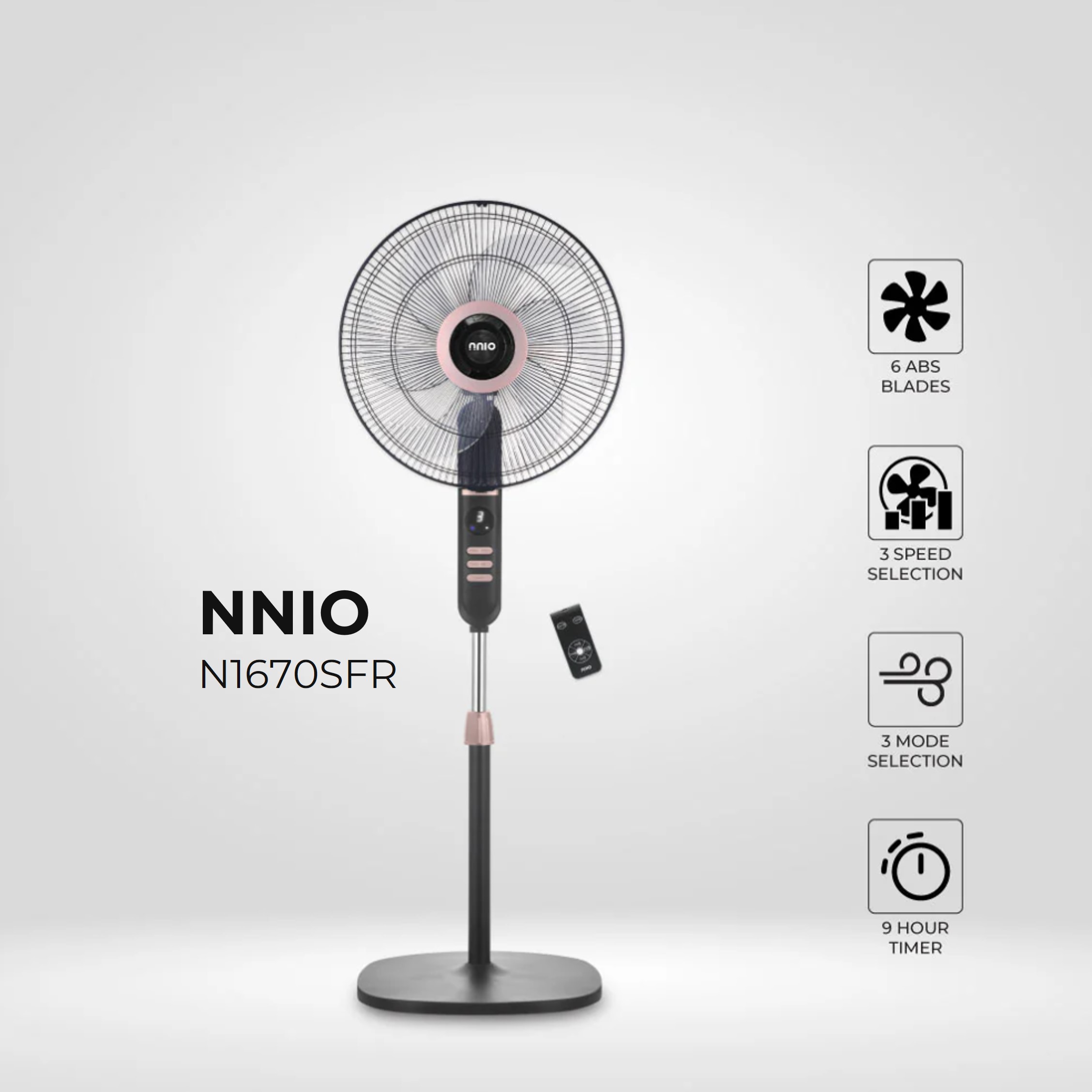 16" AC Motor Stand Fan with Remote Control, 3 Speed, 3 Mode (N1670SFR)