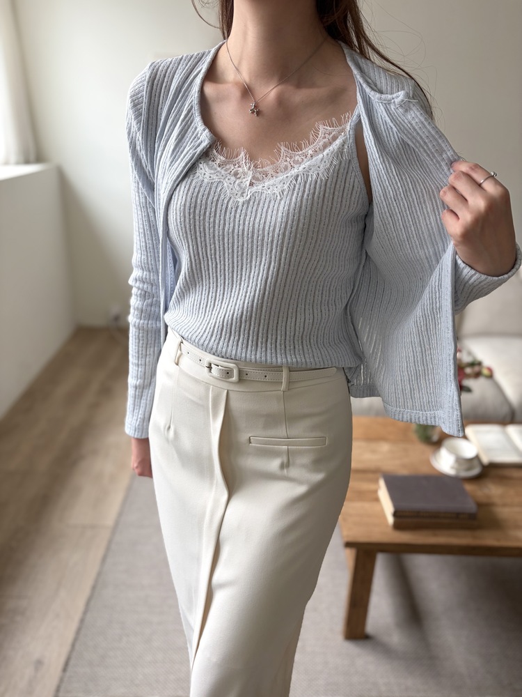 [假兩件] Lumiere Lace Layered Top (Babyblue)