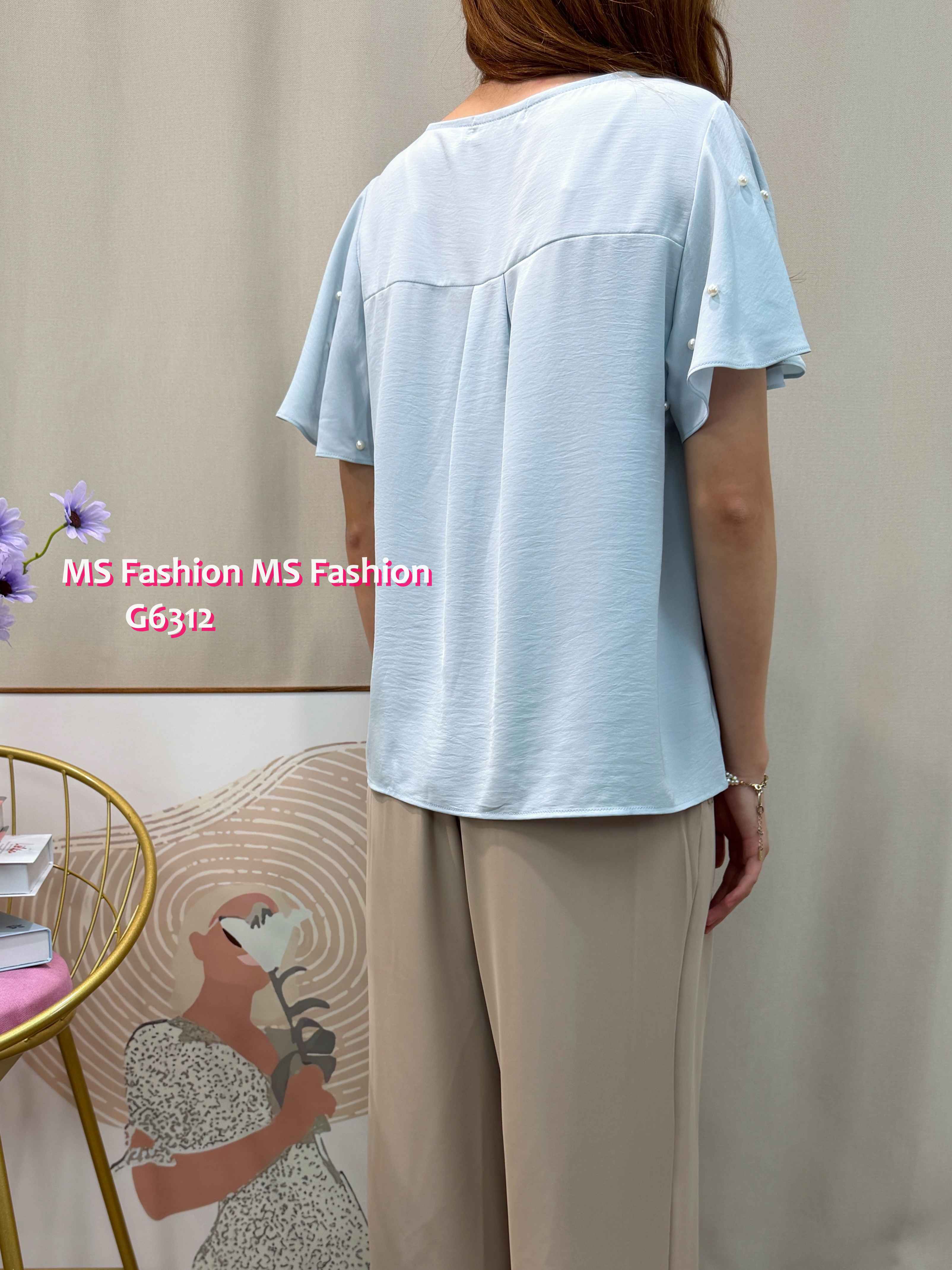G6312 V領珍珠袖top
