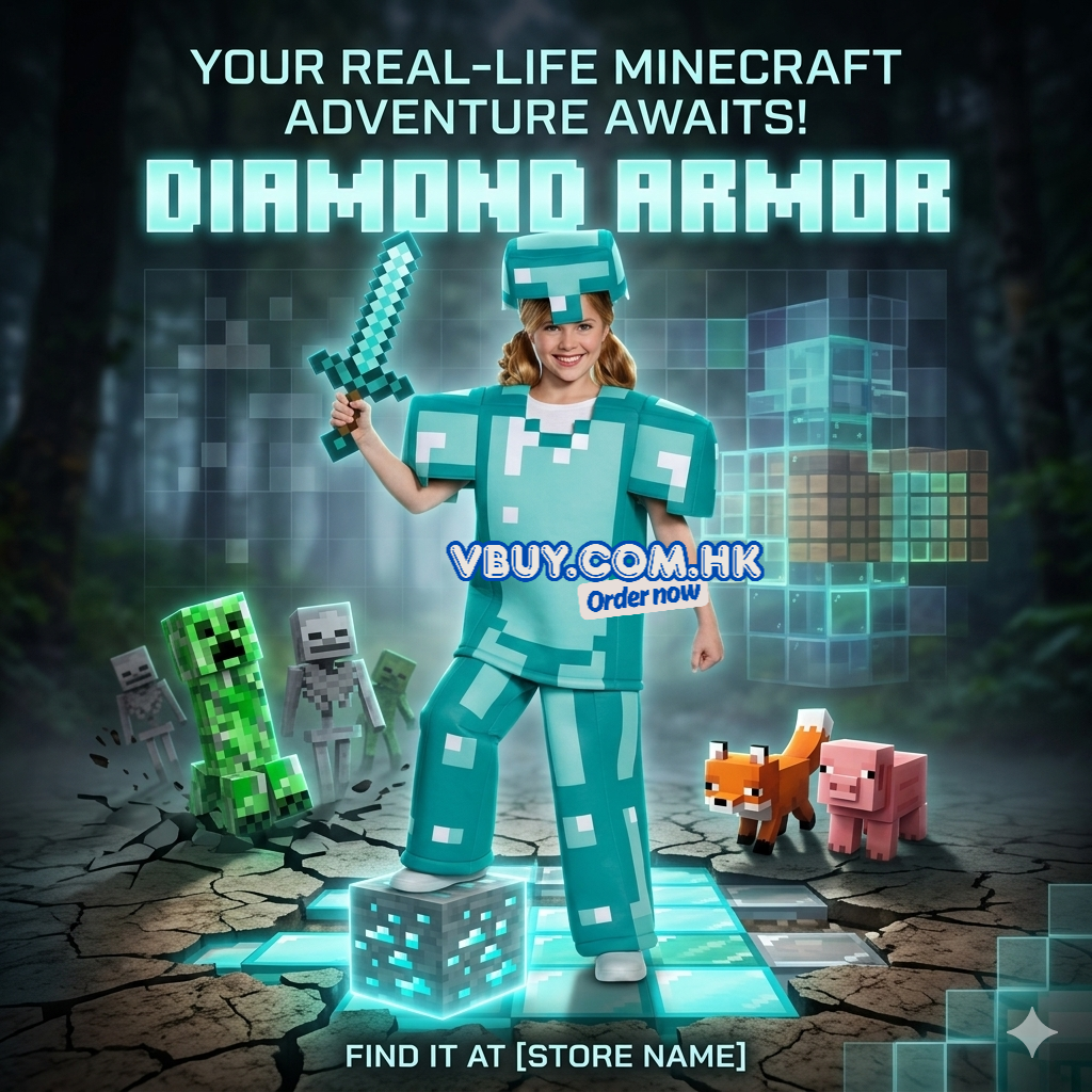 綠鑽石人 Minecraft cosplay costume鑽石扮演衣服3件套 #卡通人物扮演 世界圖書日服裝 故事書角色扮演 公益金便服日衣服 兒童萬聖節衣服  world book day costume 聖誕節派對服裝 cos1010