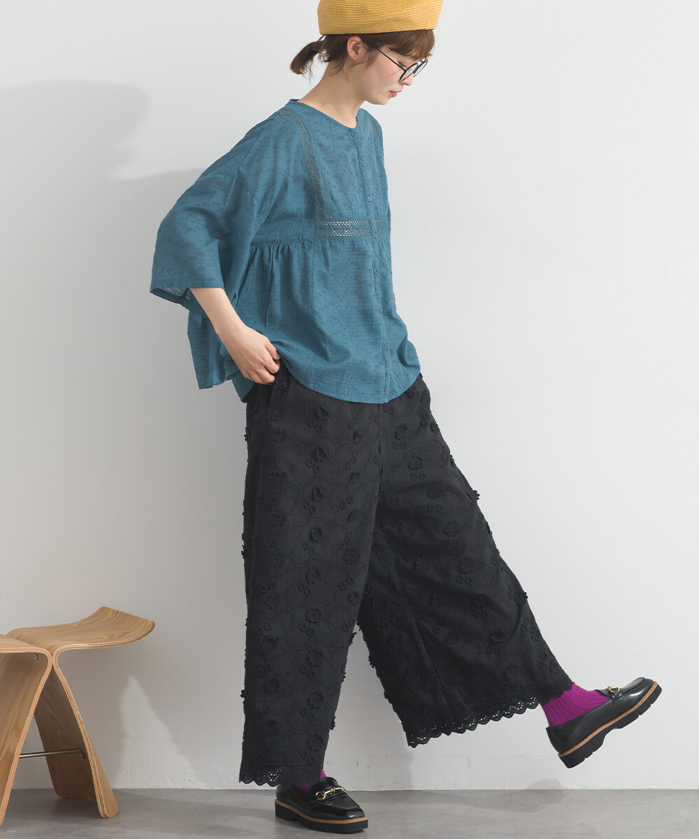 LP - 方形蕾絲紋理襯衫 (藍色)