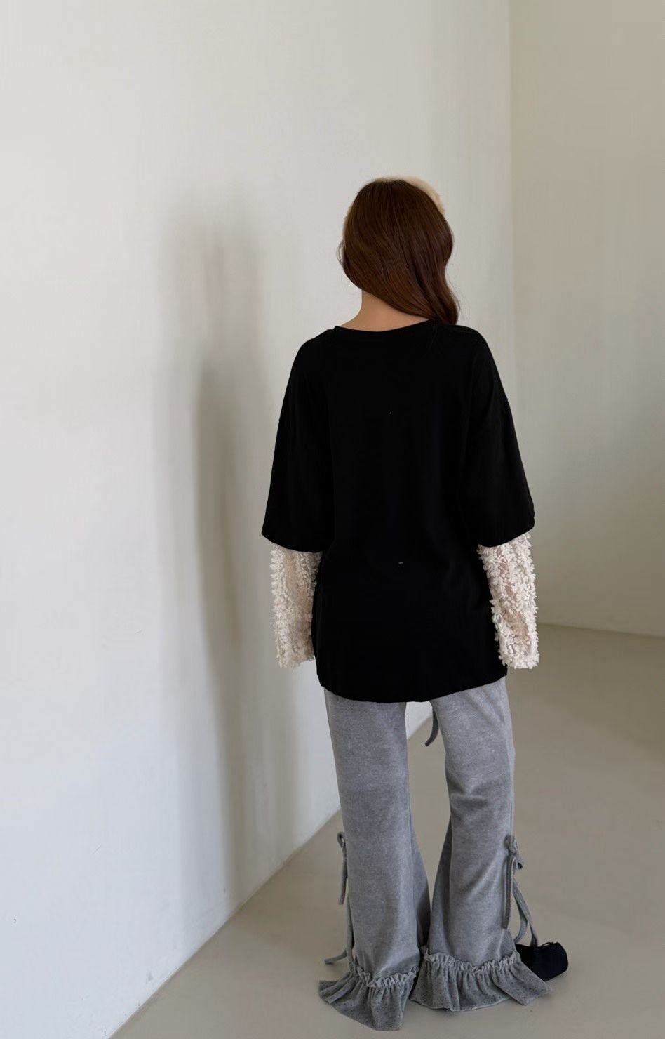 221686 “SWEET CLUB  gisele” 假兩件lace袖tee