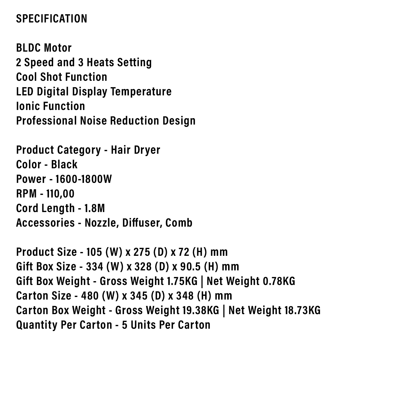 Faber 1800W Aura Hair Dryer LG1803BK