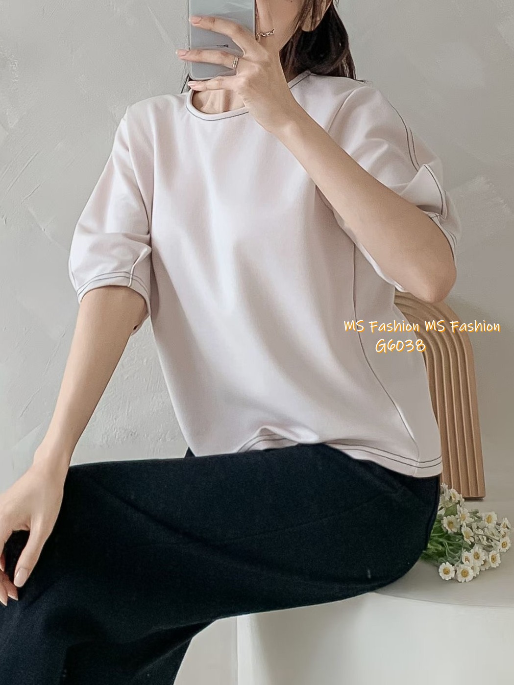 G6038 韓國🇰🇷明線泡泡袖top