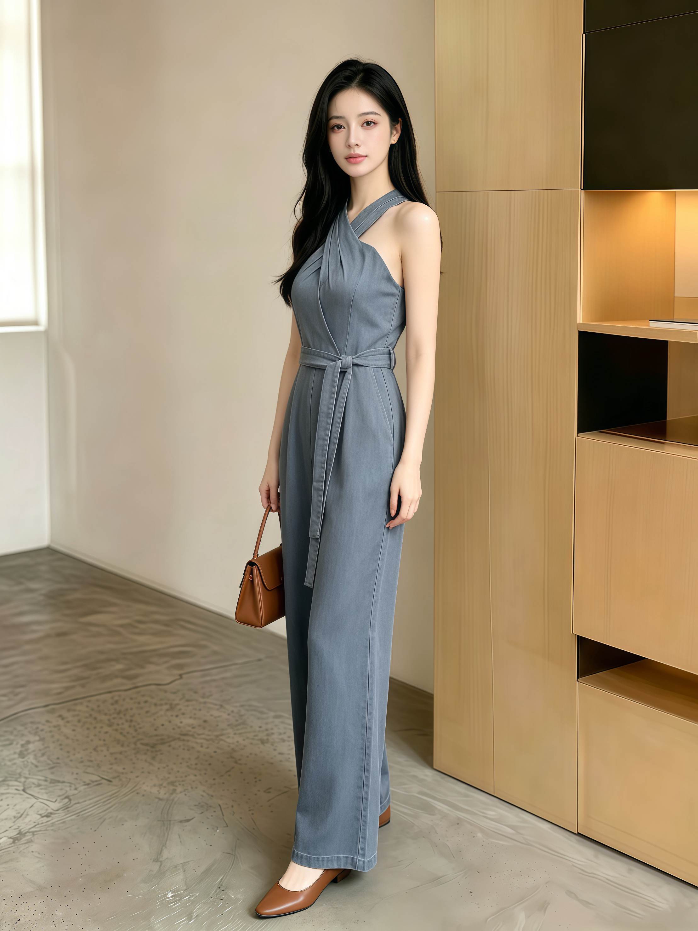 Denim Halter Jumpsuit M184