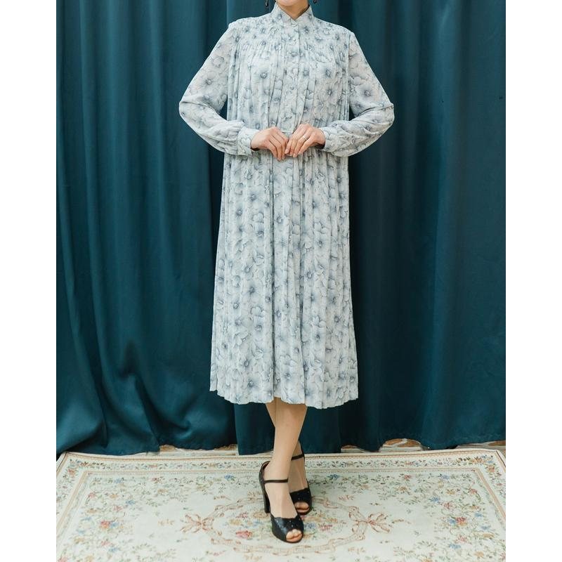 Vintage Japanese Floral Stand Collar Day Dress (MT1608)