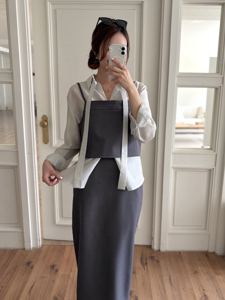 Colette Layered Belted Skirt (Charcoal)