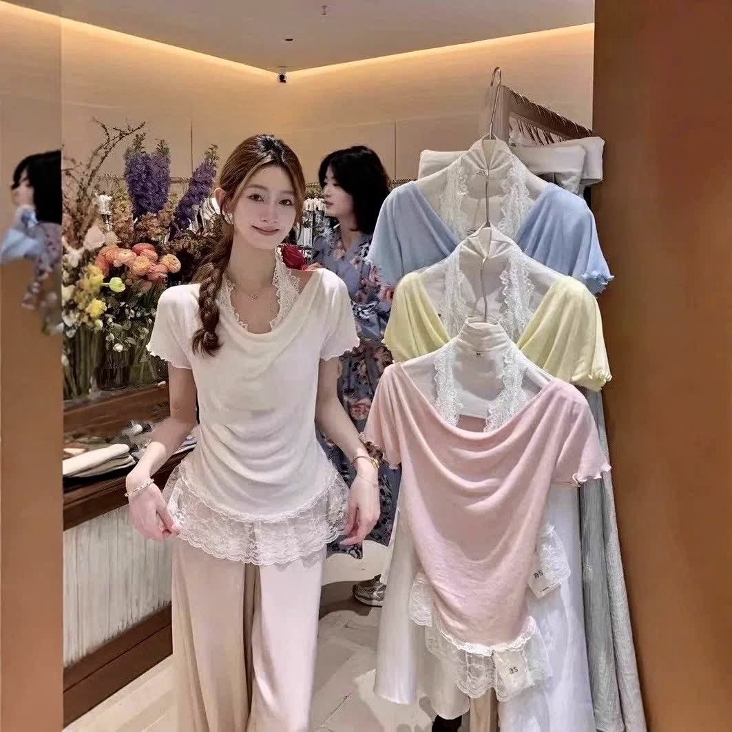 蕾絲邊挂脖上衣韓版