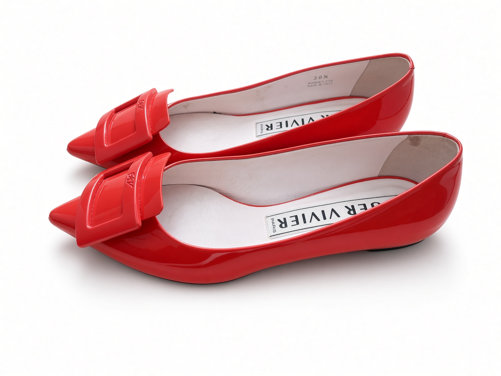 ［Preloved] New Roger Vivier orange patent pointed-toe flats