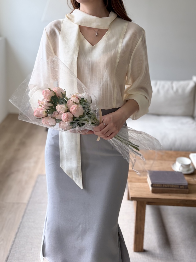 Aurelie Scarf-Tie Blouse (Cream)