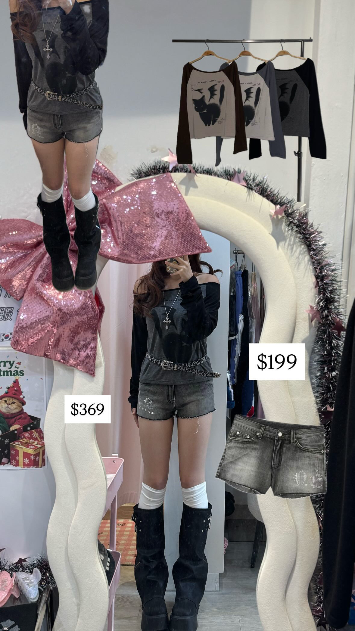 已售罄❌東大門黑貓拼色露膊top