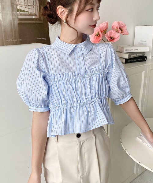 荷葉邊抹胸短袖襯衫上衣【JT036】