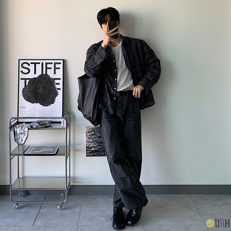 【100%保證韓國直送】韓系質感 細格紋自然皺褶棉質長袖恤衫 👕 [6 color] RF118055