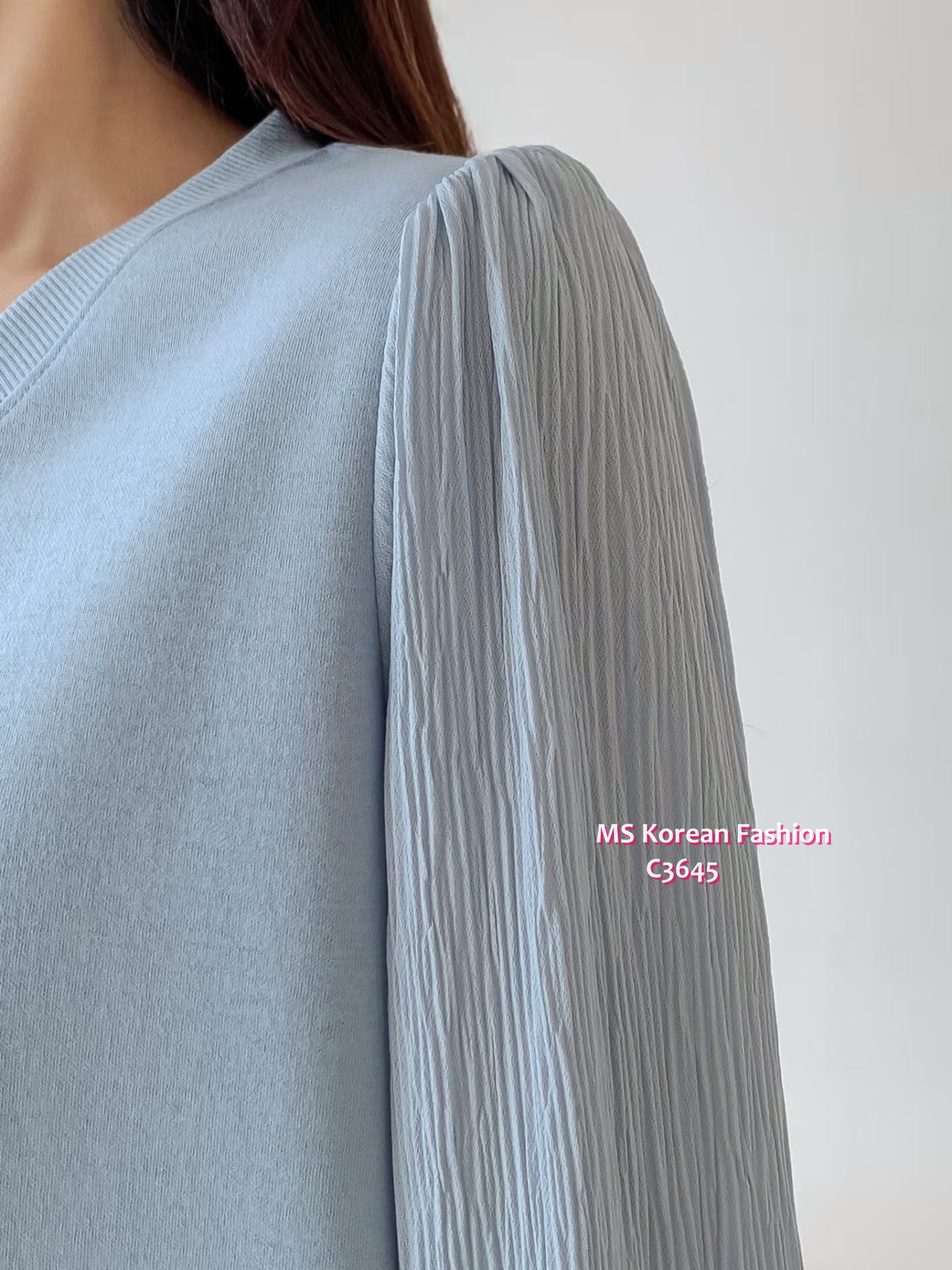 C3645 韓國🇰🇷V領直紋袖top
