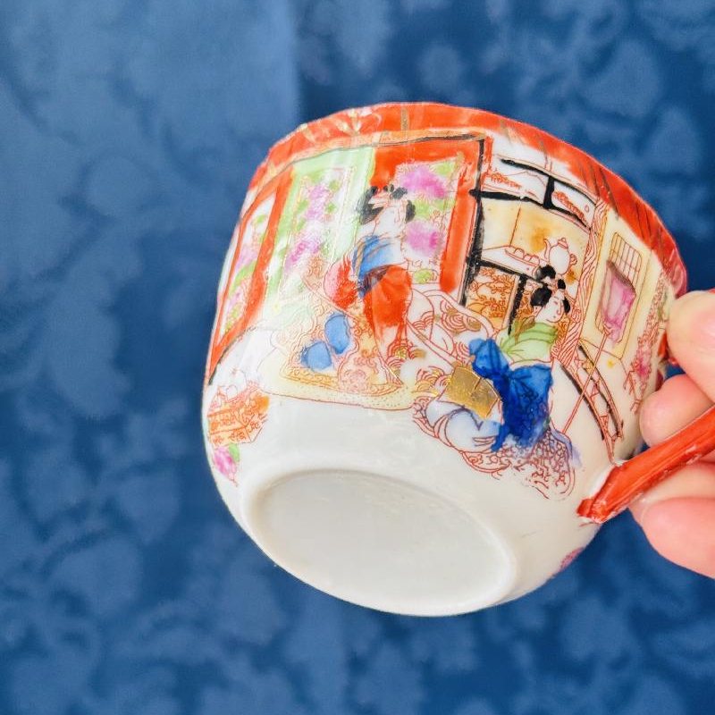 Vintage Pre-1950s Egg-Shell Quality Hand-Painted Japanese Tea Set Pair – Elegant Kimono-Clad Ladies in Traditional Home Scenes(MT2033)