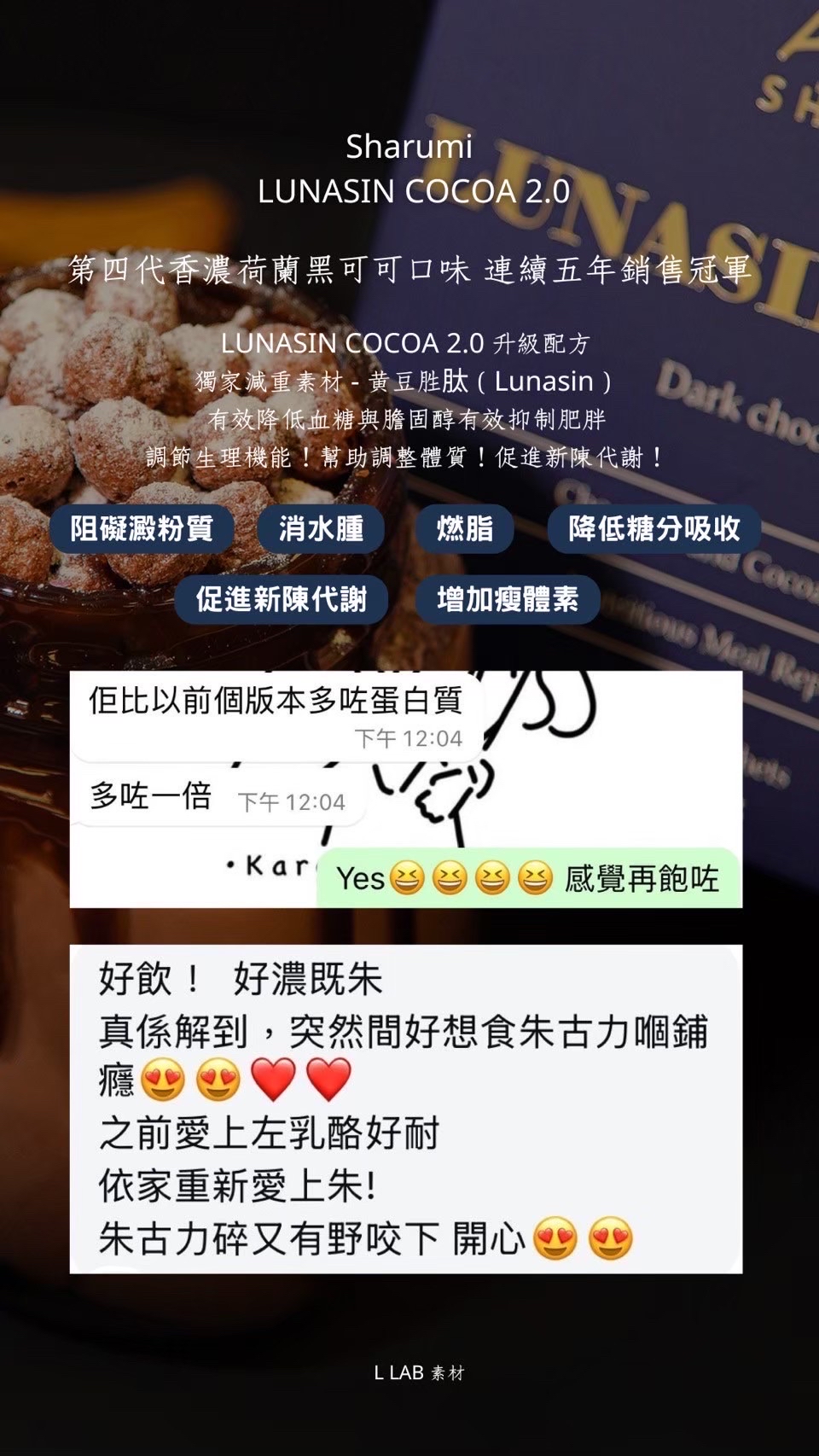 🔥五年銷售冠軍🏆𝐋𝐔𝐍𝐀𝐒𝐈𝐍 𝐂𝐎𝐂𝐎𝐀 𝟐.𝟎 香濃荷蘭黑可可口味代餐